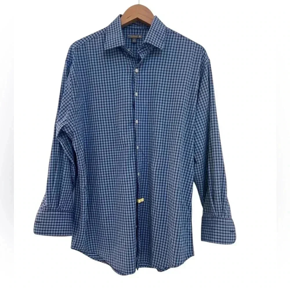 Peter Millar Blue/purple Plaid Button-Up Shirt Mens Size Large